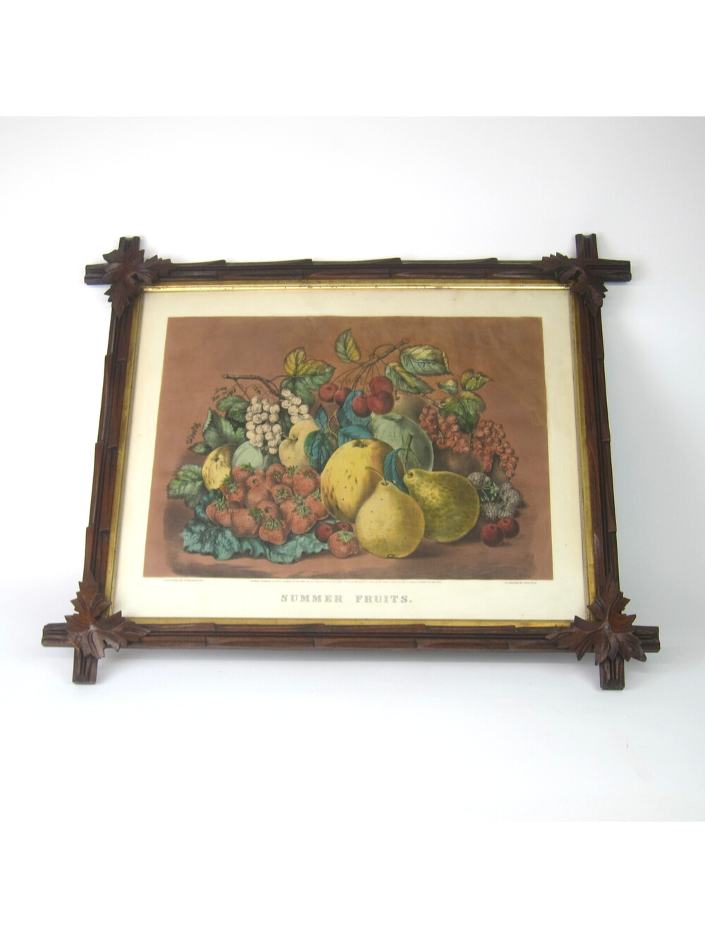 Antique Currier & Ives Hand Colored Lithograph Print Summer Fruits 1861 Framed